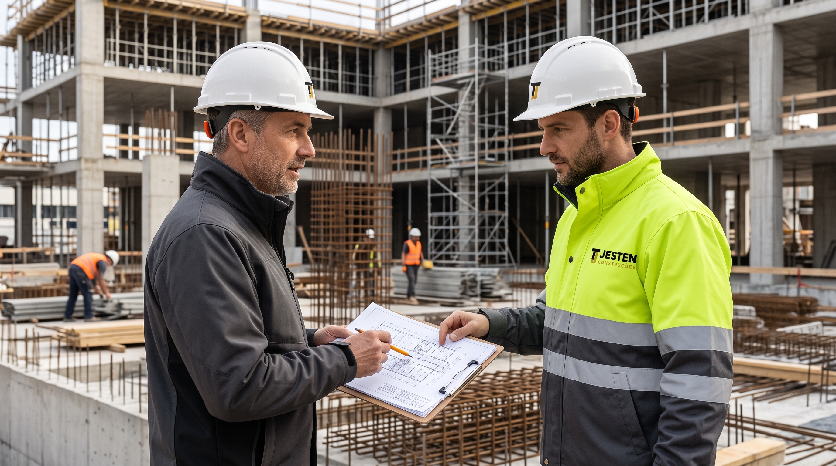Profissionais Jesten a analisar um projeto em obra